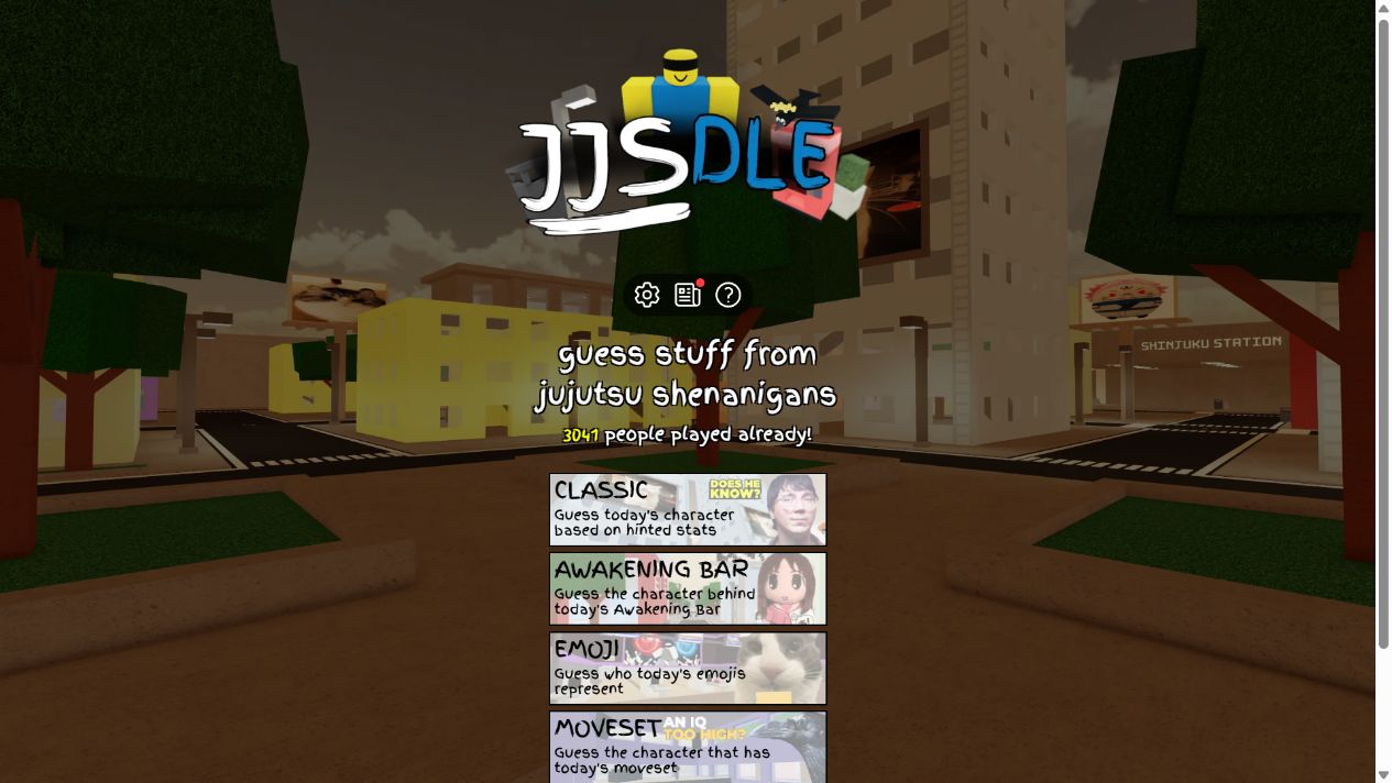 JJSDle homepage showing Classic, Awakening Bar, Emoji and Moveset